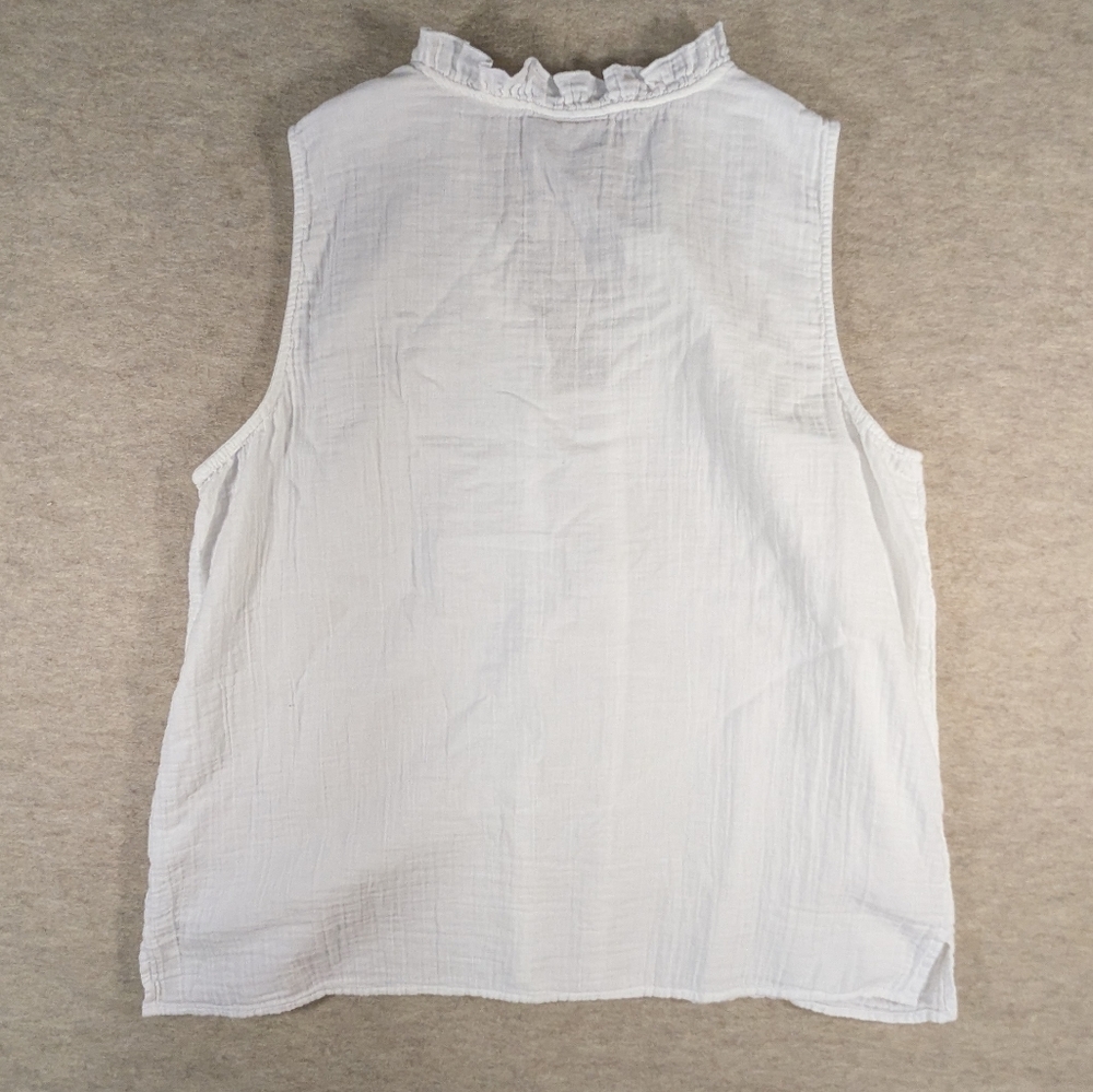 100% Cotton White Gauze Ruffle Sleeveless Top Blouse Liz Claiborne Vintage XL - Picture 7 of 8